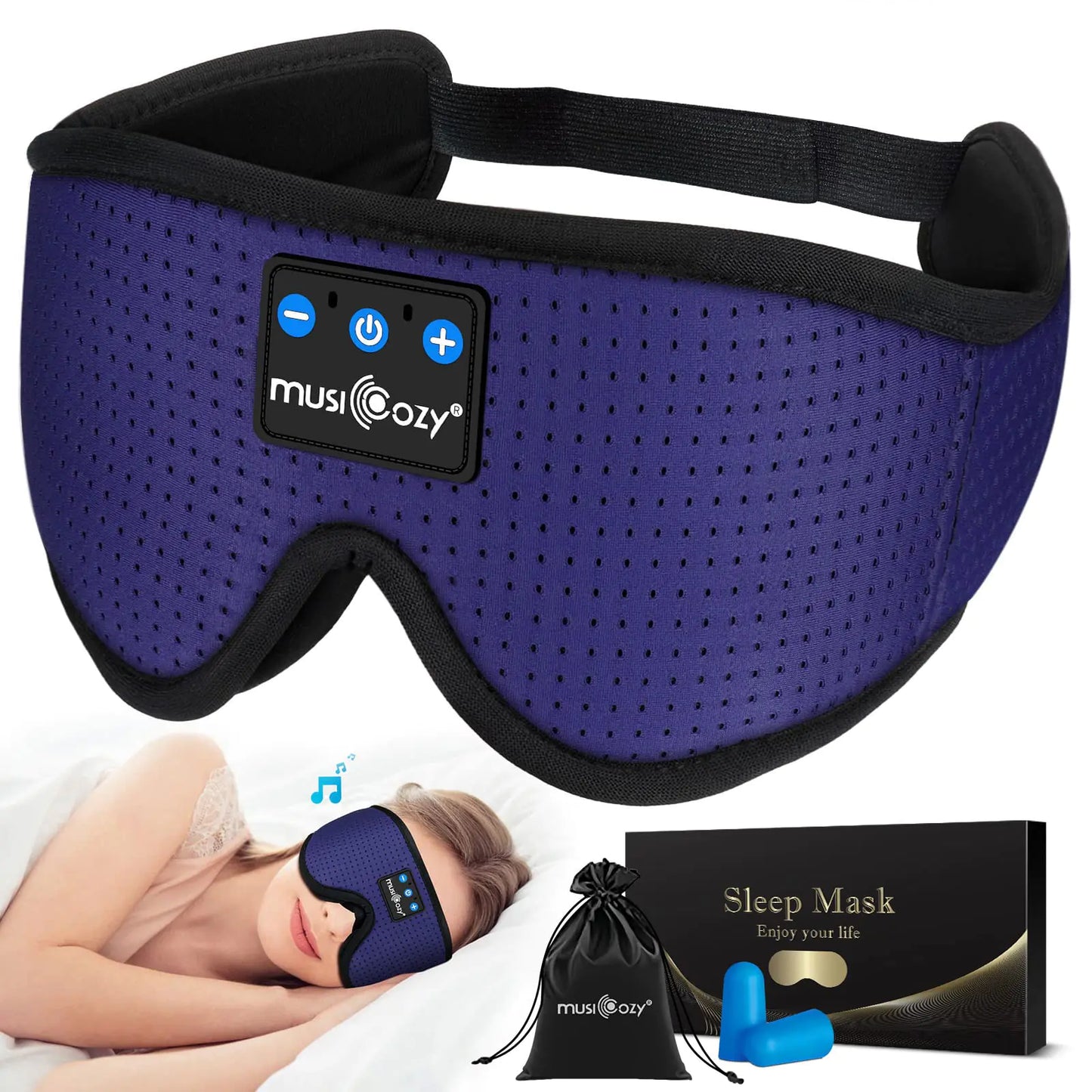MUSICOZY 3D Bluetooth 5.2 Sleep Headphones Breathable Wireless Music Eye Mask Sleeping Headphones with Headband for Side Sleepers Women Men Air Travel Unique Tech Gifts