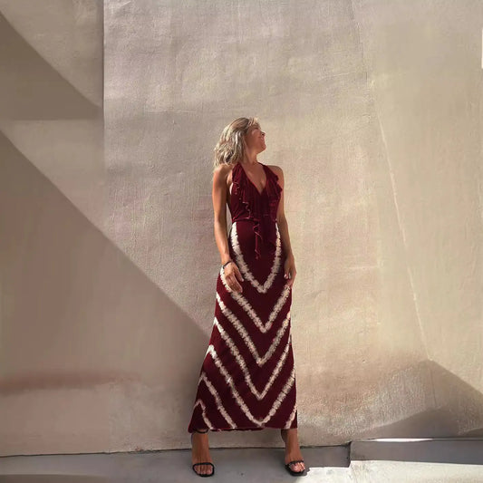 Arlette - Sleeveless V-Neck Maxi Dress with Print (One Piece)