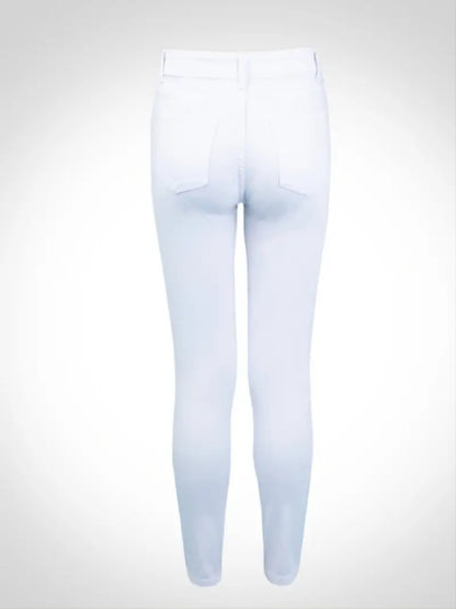 High Rise Ripped Cut Out White Cropped Skinny Jeans