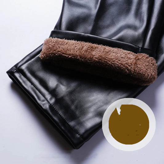 Windproof Warm Motorcycle Leather Pants with Oil Resistance