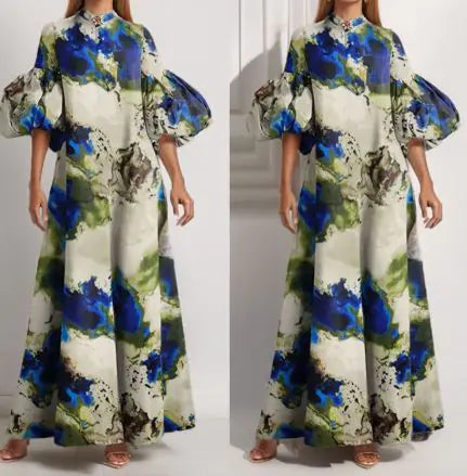 Abstract  Long Sleeve Long Dress
