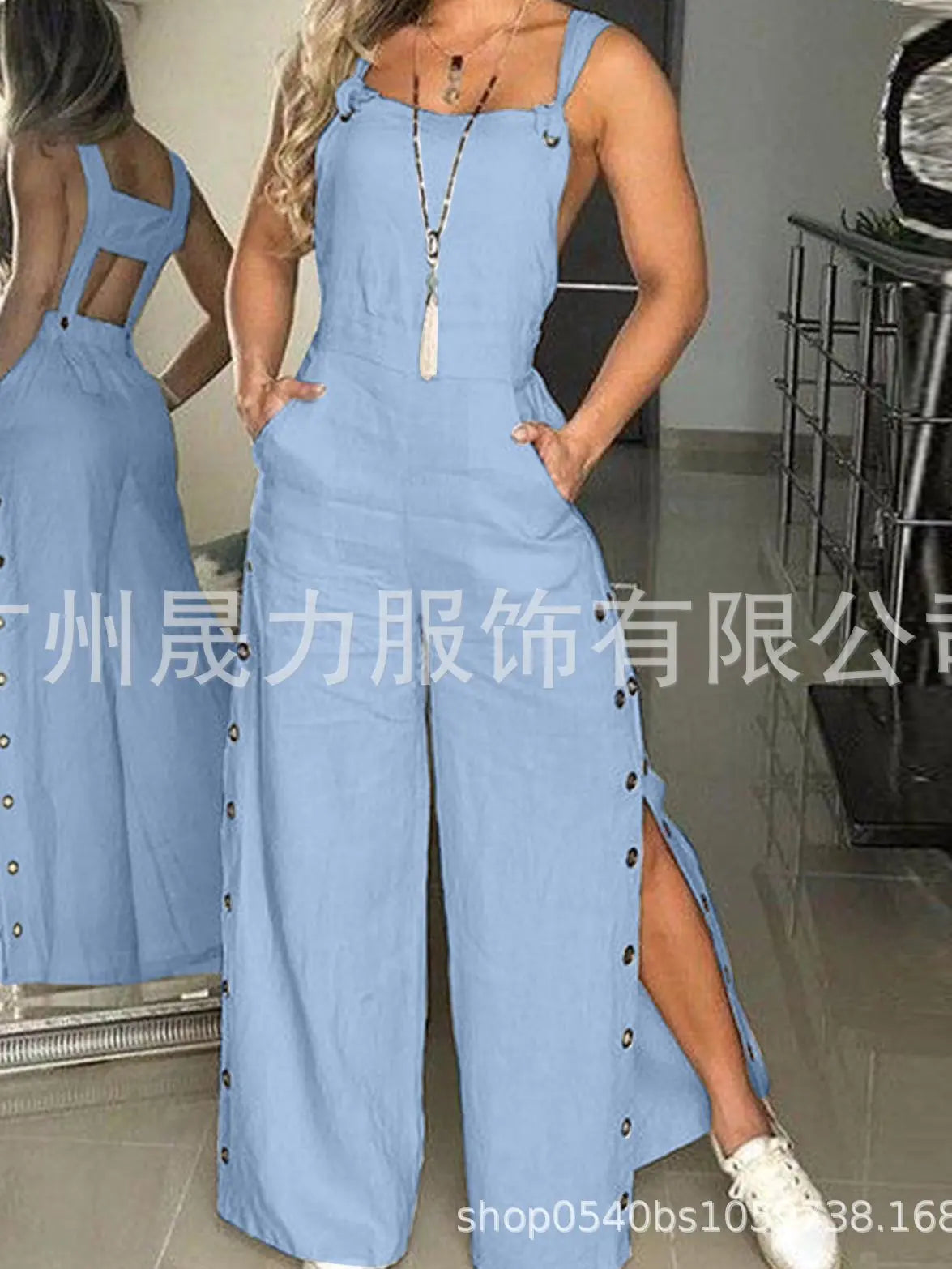 Women's Solid Color Sleeveless Wide Leg Jumpsuit