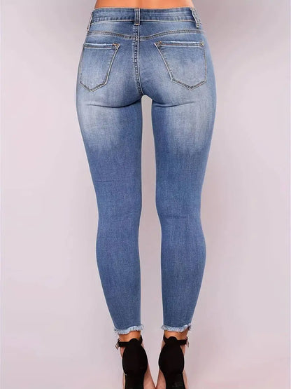 High Rise Ripped Cropped Skinny Jeans for Women
