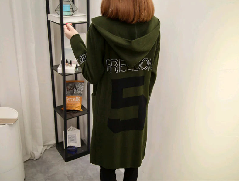 Women's Knit Cardigan with Hood and V-Neck Design