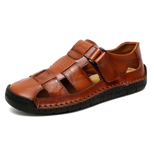 Men's Casual Leather Beach Sandals - Handmade, Plus Size
