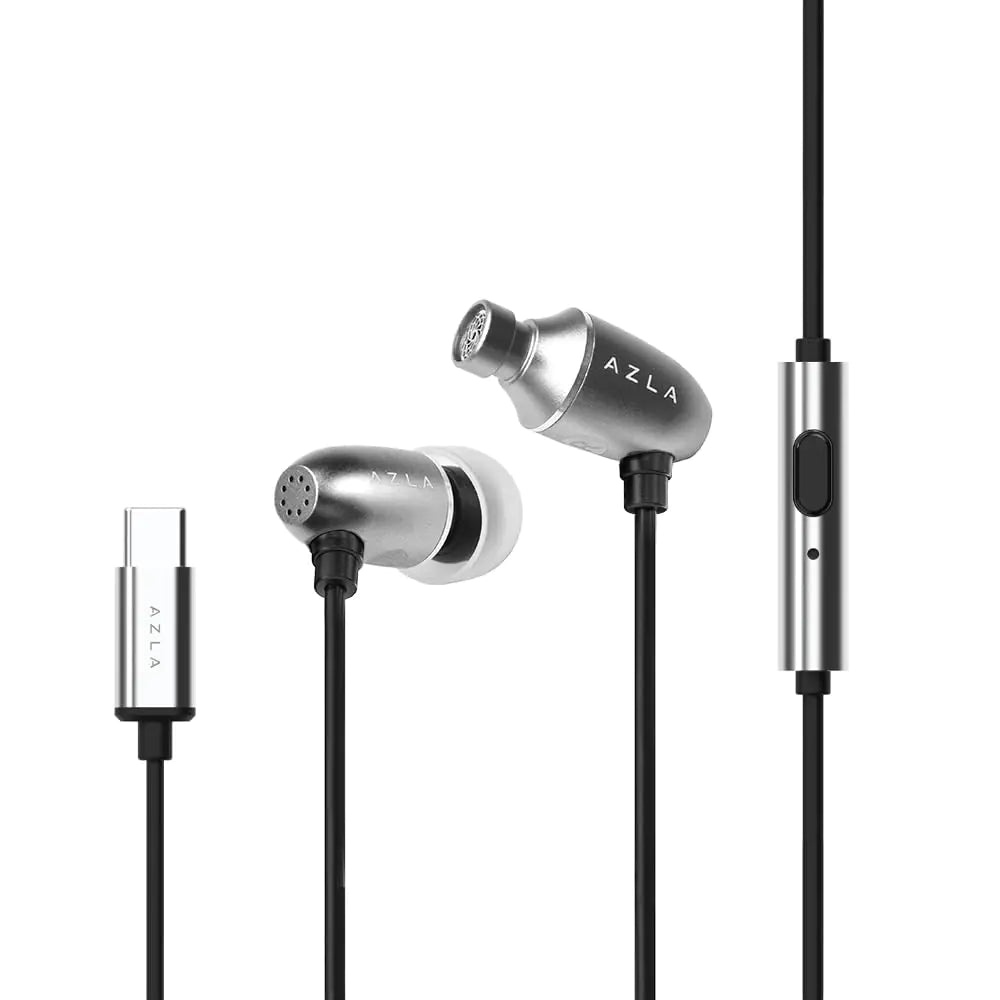 AZLA AIM C Daily in-Ear USB C Earphones (Silver) - Wired Headphones USB-C Earbuds with Mic Wired Earphones for Clear Sound Headphones with Microphone Corded Earbuds