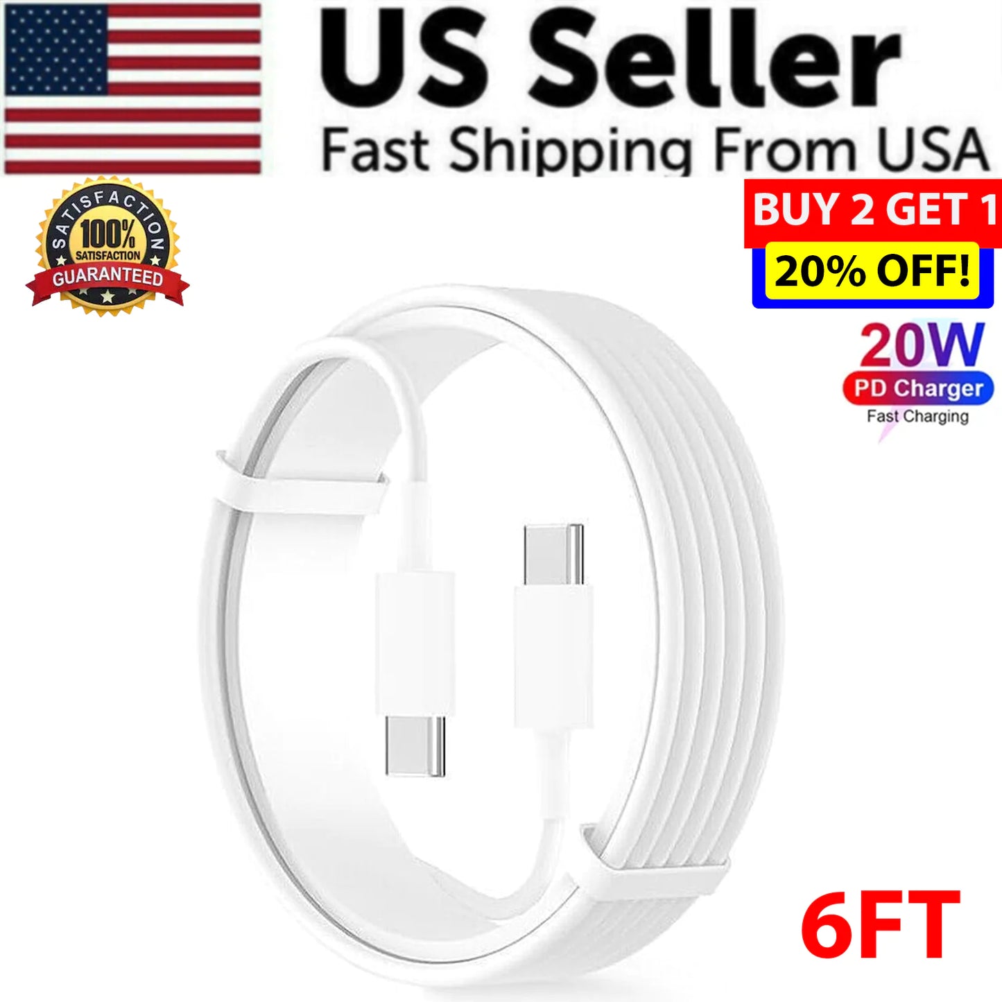 20W USB C Super Fast Charger PD To Type C Cable For iPhone 15 iPad Plus Pro Max