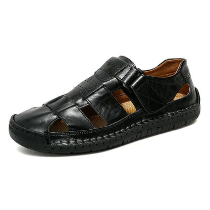 Men's Casual Leather Beach Sandals - Handmade, Plus Size