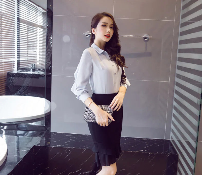 Ruffled Hem Bodycon Skirt - Midi Length Skirt