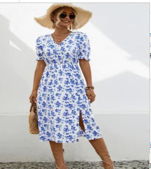 V-Neck Short Sleeve Dress for Women (One Piece)