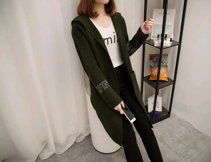 Women's Knit Cardigan with Hood and V-Neck Design