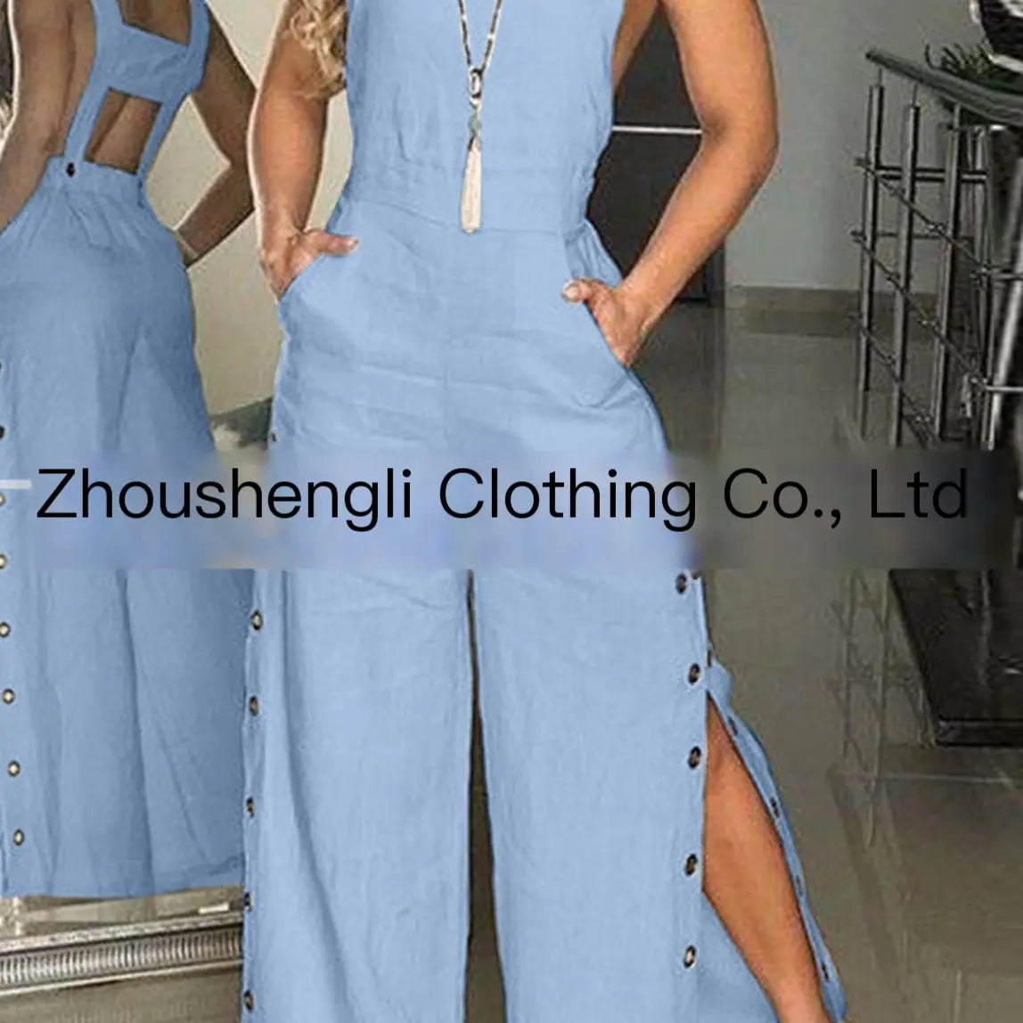 Women's Solid Color Sleeveless Wide Leg Jumpsuit