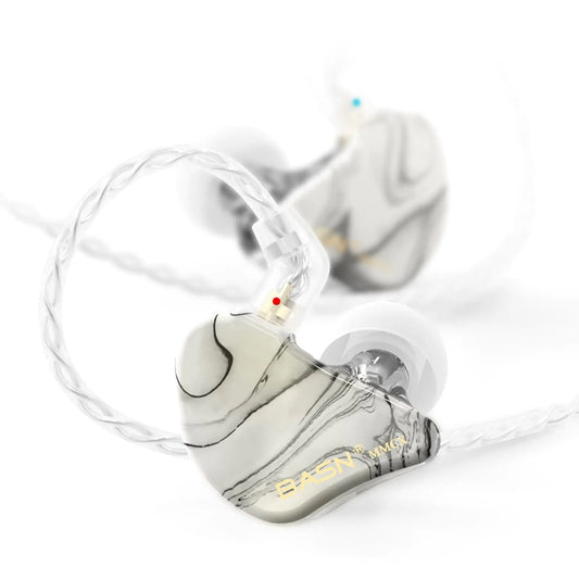 BASN MMCX Triple Driver in-Ear Monitors with Rich Bass HiFi Stereo IEM Earphones with Upgraded Detachable Cables for Audiophiles Musicians (Porcelain White)