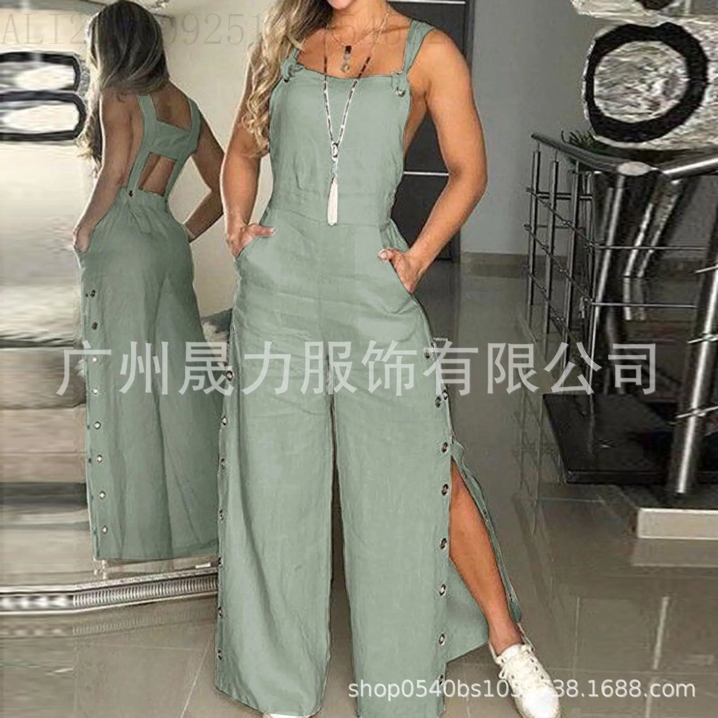 Women's Solid Color Sleeveless Wide Leg Jumpsuit