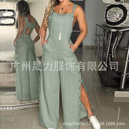 Women's Solid Color Sleeveless Wide Leg Jumpsuit