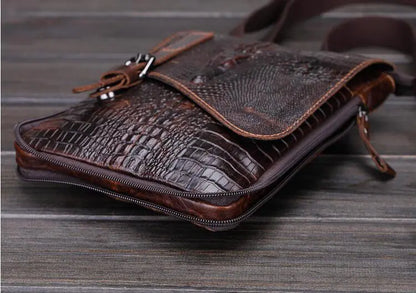 Genuine Leather Crocodile Pattern Men's Shoulder Bag