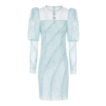 Rhinestone Puff Sleeve Jumpsuit with Short Skirt