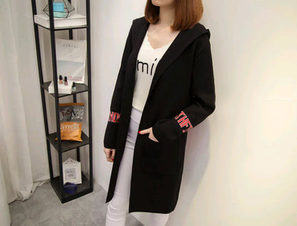 Women's Knit Cardigan with Hood and V-Neck Design