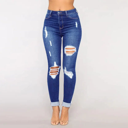 High Rise Distressed Ripped Skinny Jeans for Women