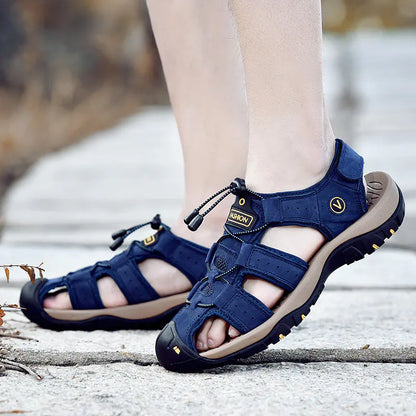 Men's Summer Casual Leather Sandals Size 48