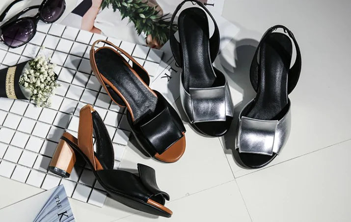 Chunky Heel Open Toe Women's Sandals with Ankle Strap
