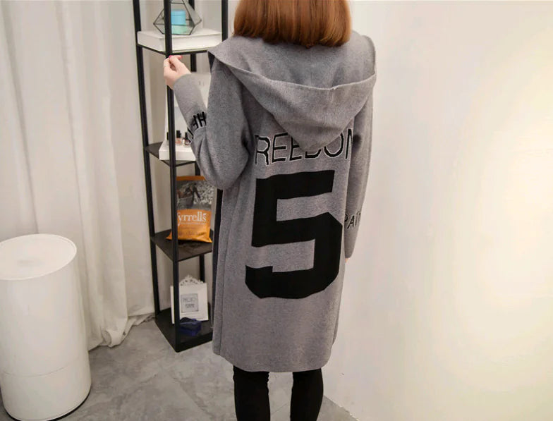 Women's Knit Cardigan with Hood and V-Neck Design