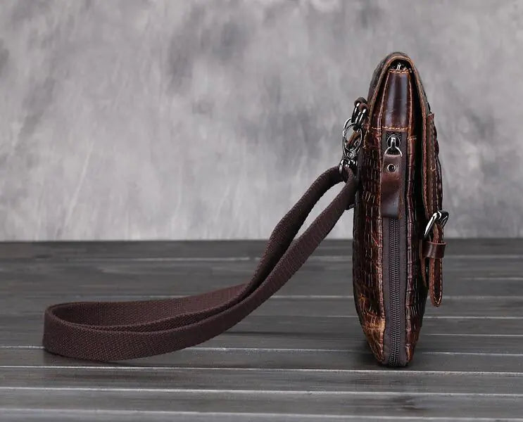 Genuine Leather Crocodile Pattern Men's Shoulder Bag