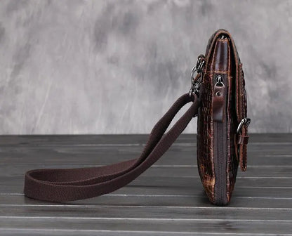 Genuine Leather Crocodile Pattern Men's Shoulder Bag