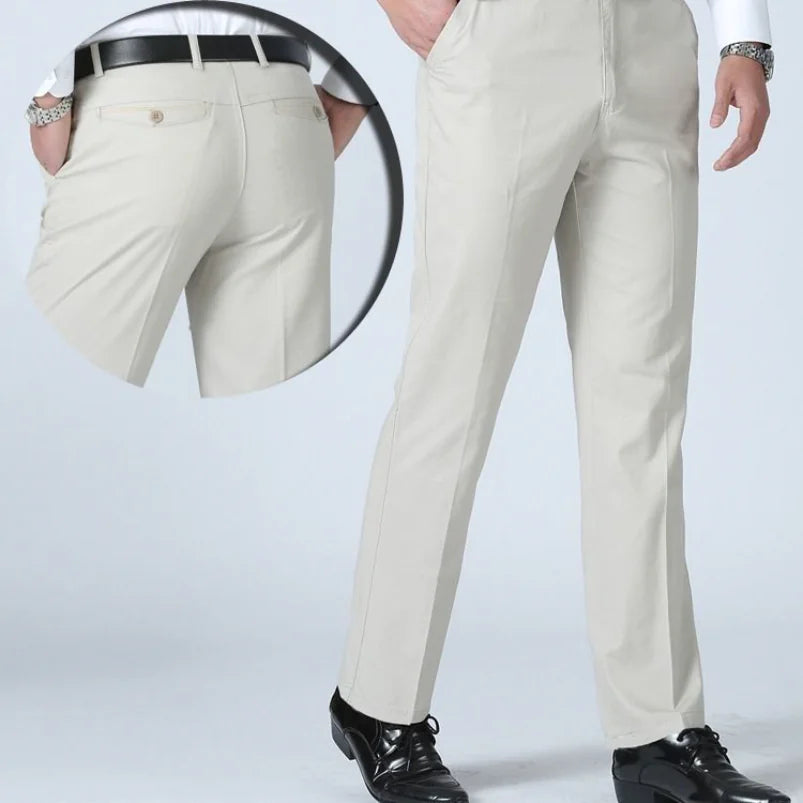 Men's Casual Stretch Cotton Suit Pants for Summer