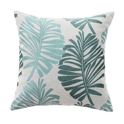 Linen Printed Leaf Cushion Cover