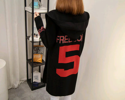 Women's Knit Cardigan with Hood and V-Neck Design