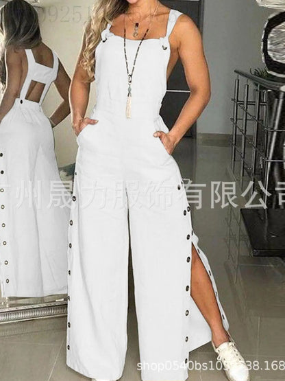 Women's Solid Color Sleeveless Wide Leg Jumpsuit