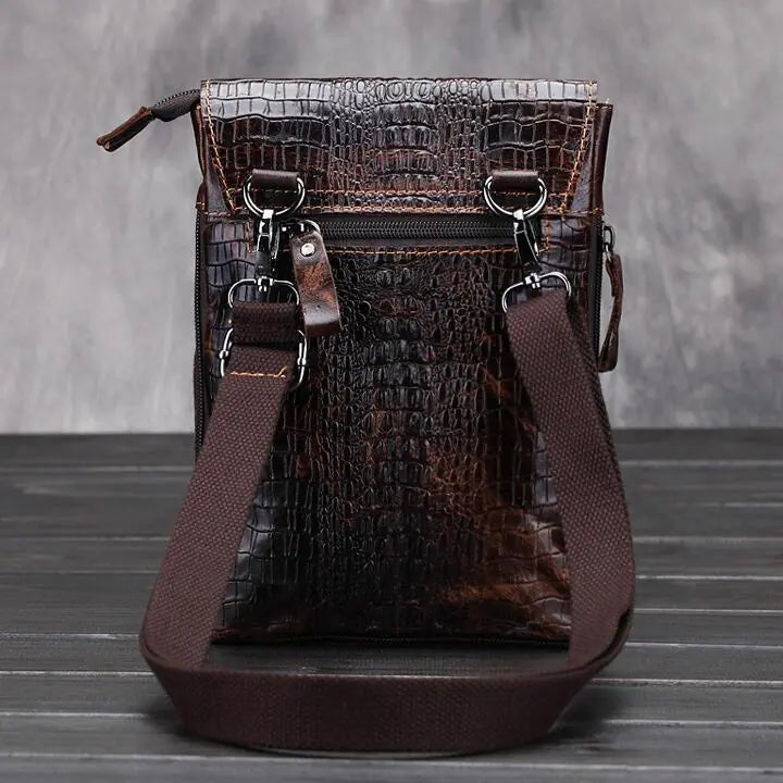 Genuine Leather Crocodile Pattern Men's Shoulder Bag