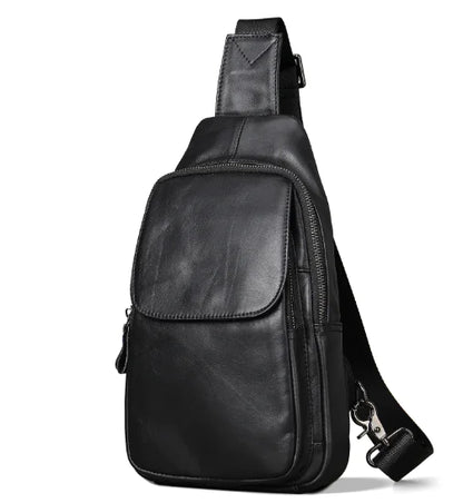 Men's Retro Waxed Leather Waterproof Chest Bag