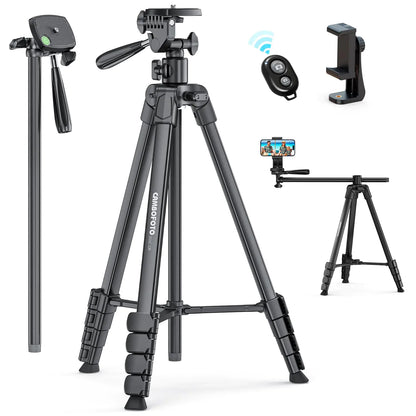 CAMBOFOTO 73"-Phone-Tripod-with-Horizontal-Overhead Selfie Stick/Tall Travel Tripod Stand with Wireless Remote and iPhone Holder Mirrorless/Compact/GoPro Camera Tripod Compatible iPhone/Smartphone