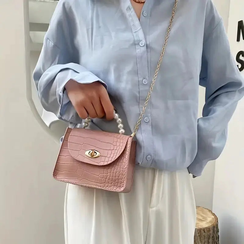 Minimalist Crocodile Embossed Women's Satchel Bag