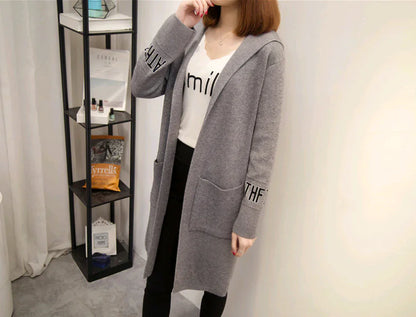Women's Knit Cardigan with Hood and V-Neck Design