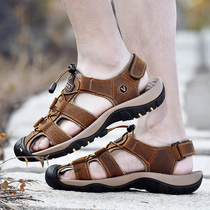 Men's Summer Casual Leather Sandals Size 48