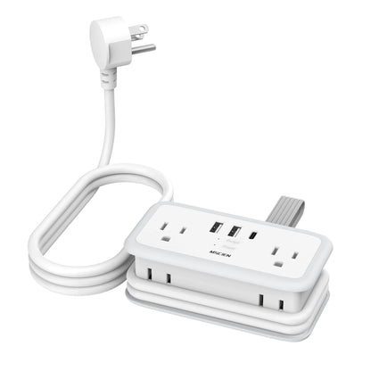 Travel Power Strip 5FT Wrapped Extension Cord with Multiple Outlets Surge Protector Power Strip with 6 Outlets Small Flat Plug Power Strip with USB Ports(1 USB C) Compact for Home Office Hotel