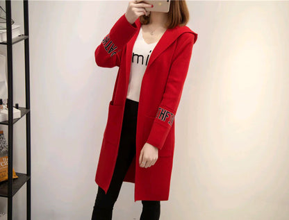 Women's Knit Cardigan with Hood and V-Neck Design