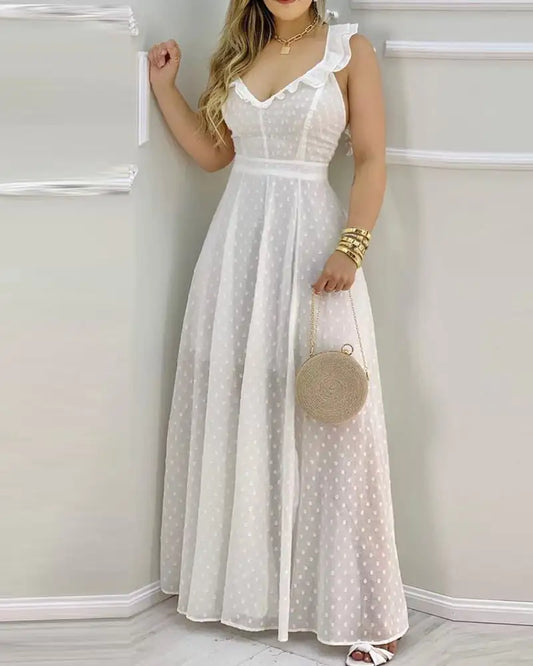 Solid Color Suspender Halter Dress