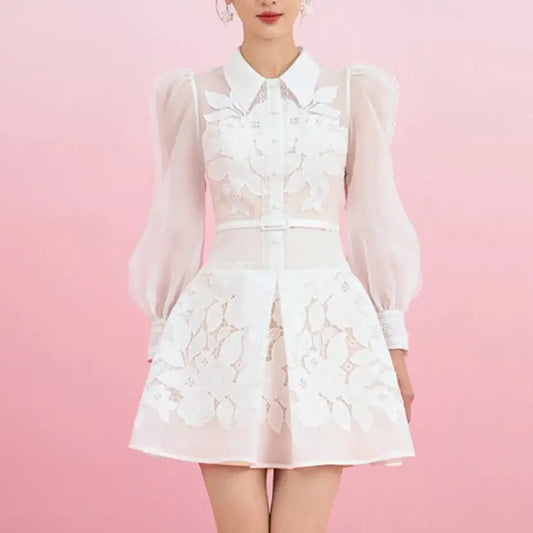 Embroidered Floral A-line Jumpsuit with Short Skirt