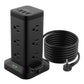 BEVA Power Strip Tower with USB Ports 6.5 FT Surge Protector Power Tower 12 AC and 4 USB Ports 6.5 FT Extension Cord with Multiple Outlets Office Supplies Office Organization (Black 6.5 FT)